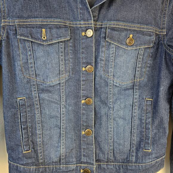 Garnet Hill Denim Jacket Women's 2 Blue Dark Wash Fading Classic Coastal - Picture 3 of 10